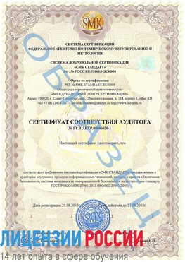 Образец сертификата соответствия аудитора №ST.RU.EXP.00006030-1 Каспийск Сертификат ISO 27001